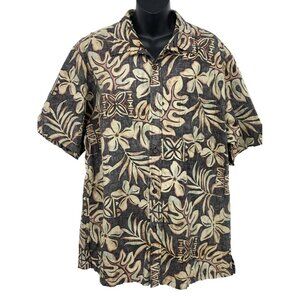 Bishop St Mens Aloha Button Up Short Sleeve Shirt  XL Black Brown Floral Hawaii